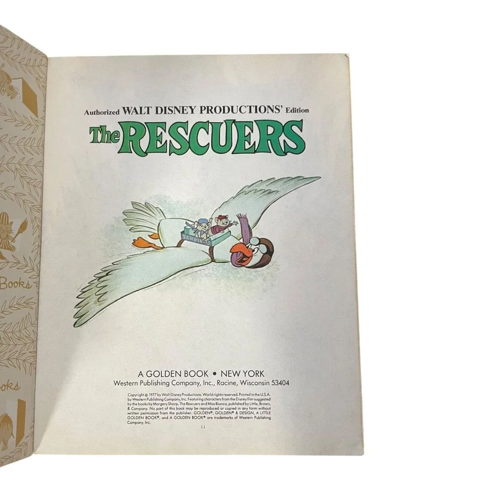 Vintage 1977 Walt Disney The Rescuers Little Golden Book Hardcover Western